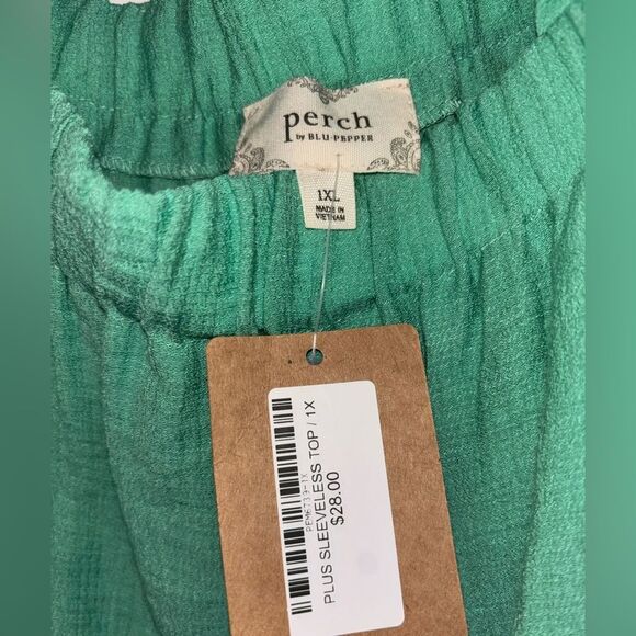 Perch By Blu Pepper Green Ruffled Tank Top Size 1X - Picture 3 of 3